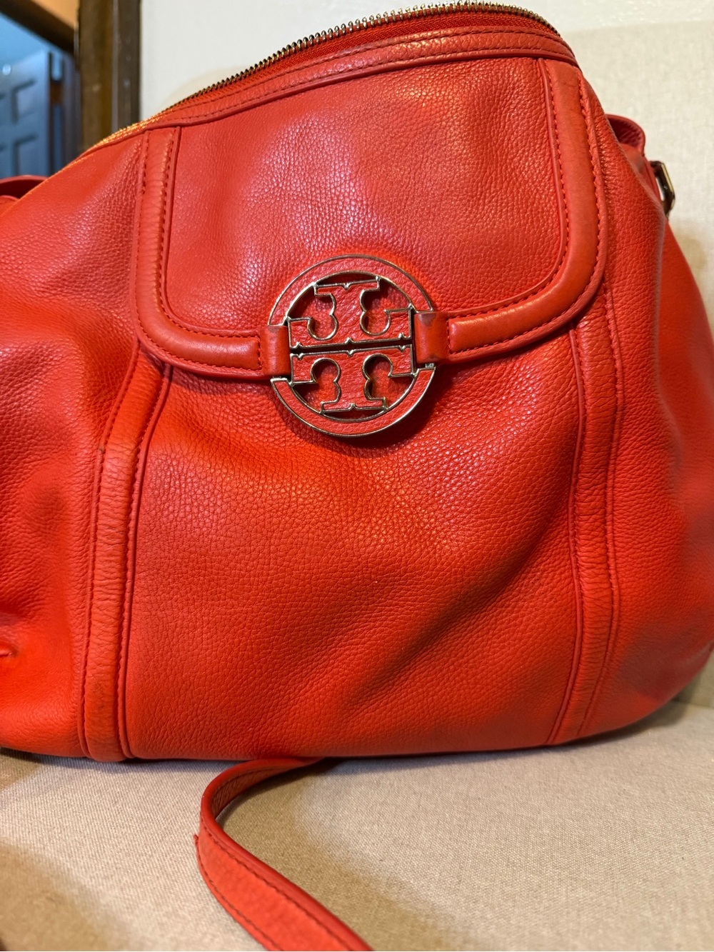 Tory Burch Amanda Pebbled Leather Hobo Bag with Logo